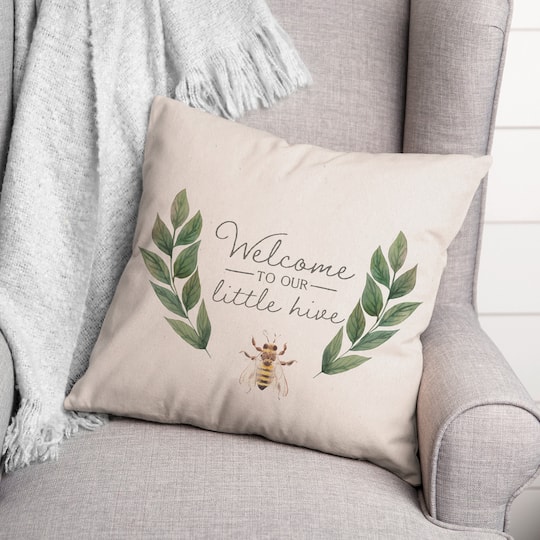 Welcome To Our Little Hive 18" x 18" Throw Pillow